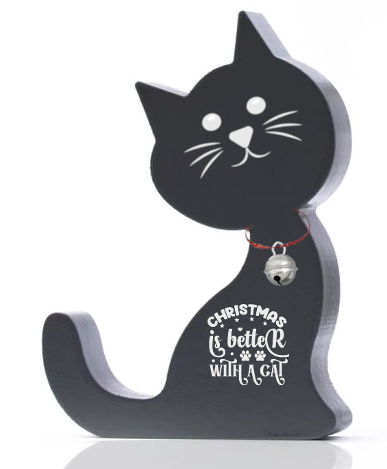 Wooden Standing Cat Ornaments - Set of 3