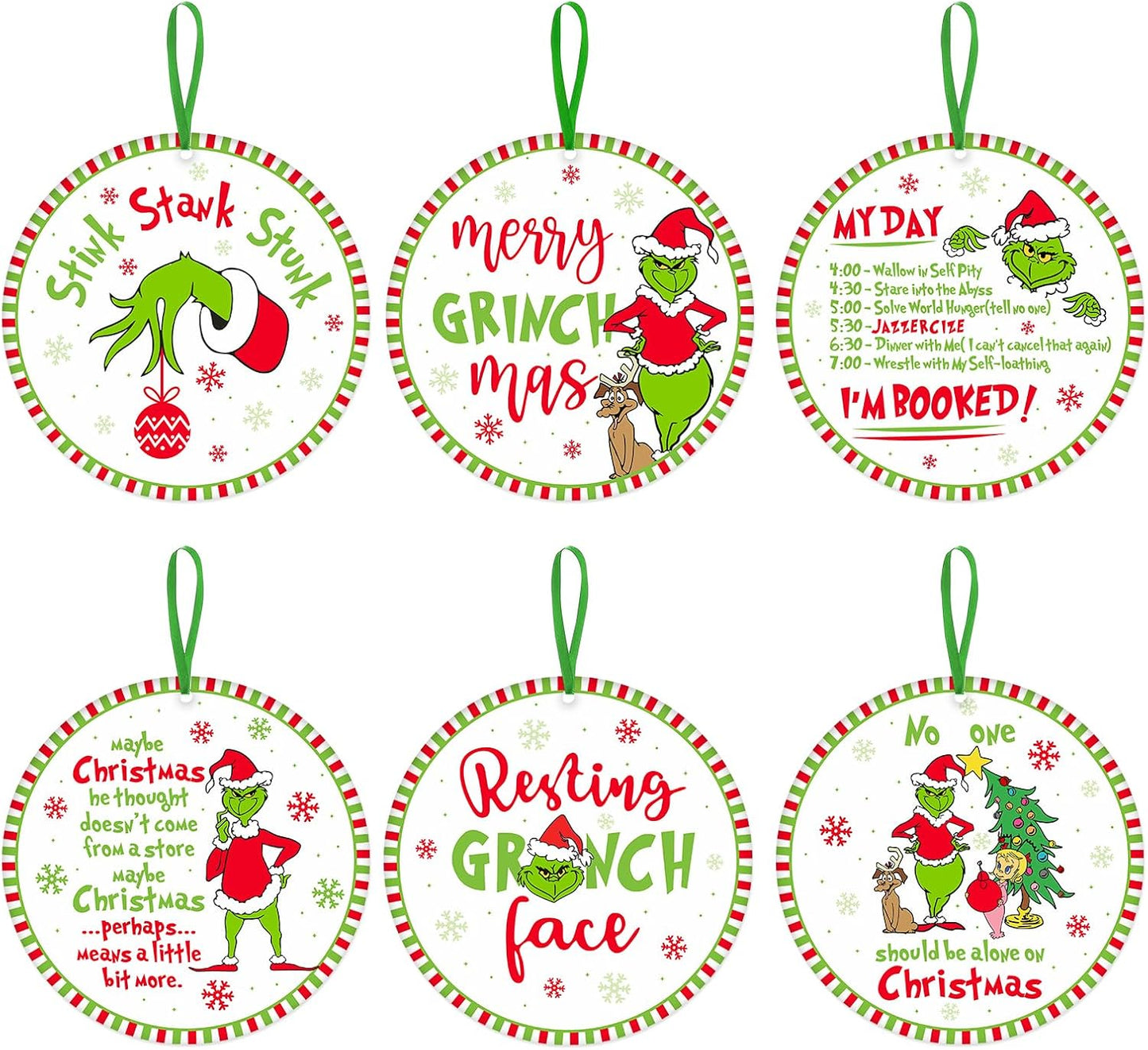 Grinch  Funny Ceramic Christmas Decorations Ornaments -  6 Pack