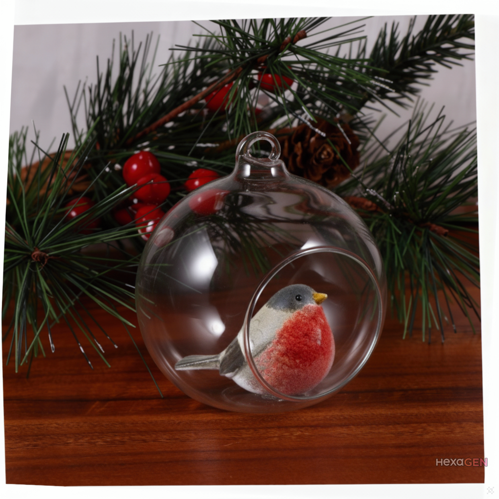 10cm Glass bauble with Ceramic Robin
