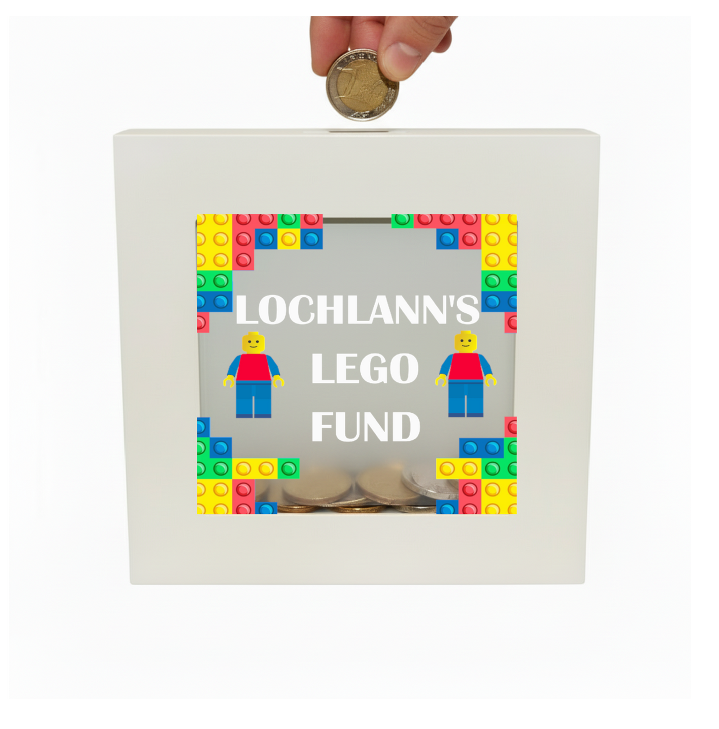 PersonaIised Money Savings Coin Box with Glass Front Display