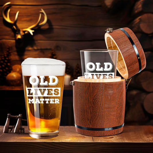 Old Lives Matter Beer Glass in Barrel Box