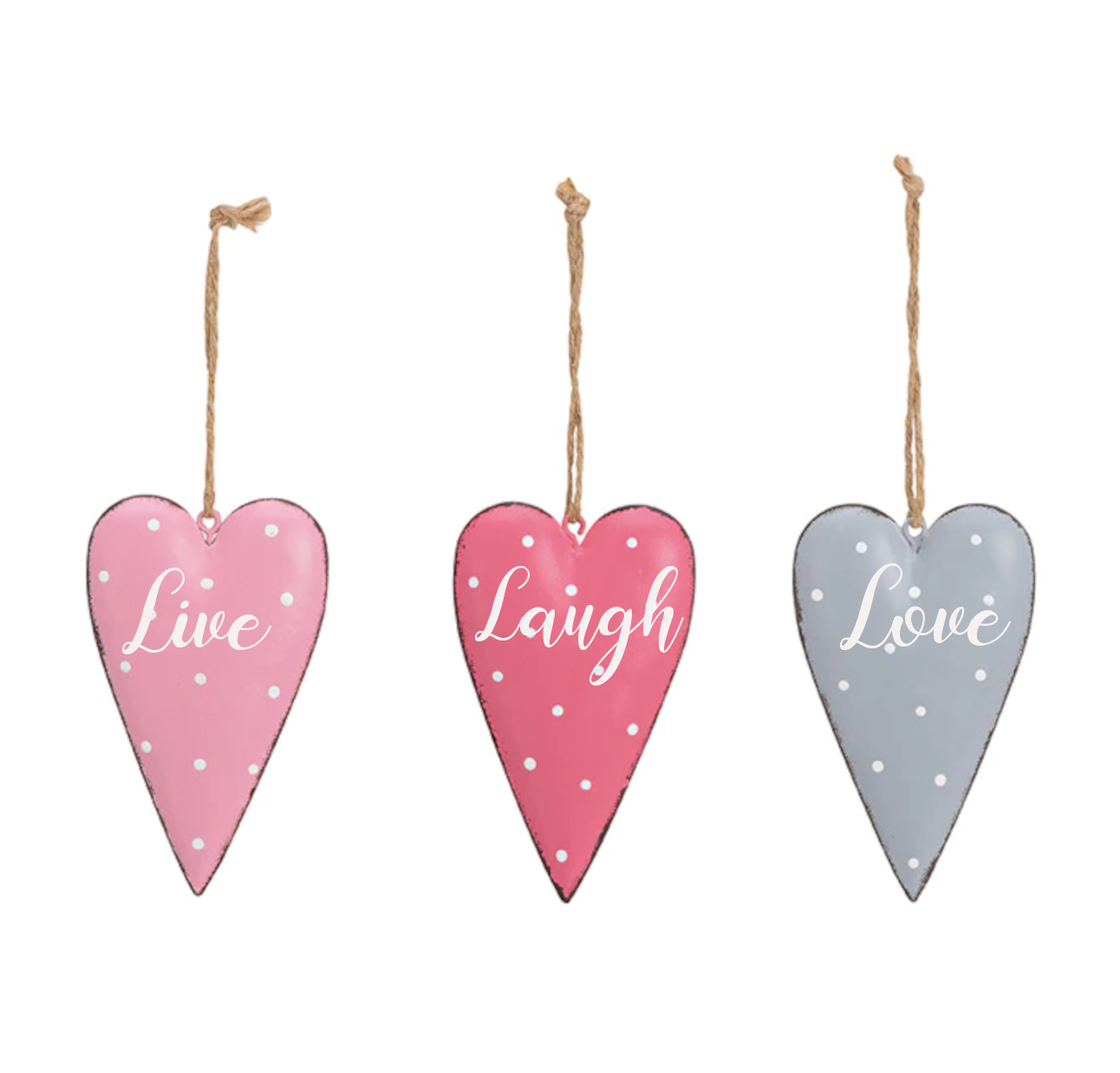 Metal Hanging Hearts - 3 Pack (Live, Laugh, Love)