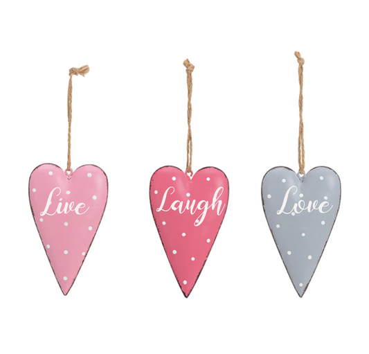 Metal Hanging Hearts - 3 Pack (Live, Laugh, Love)
