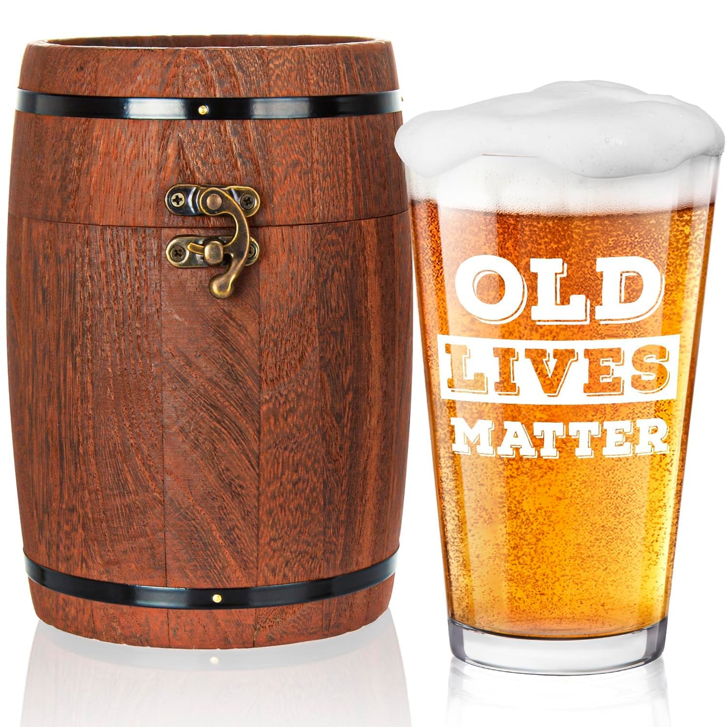 Old Lives Matter Beer Glass in Barrel Box