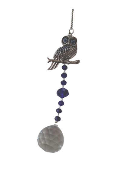 Cute Owl Windchime Suncatcher with Crystal Ball