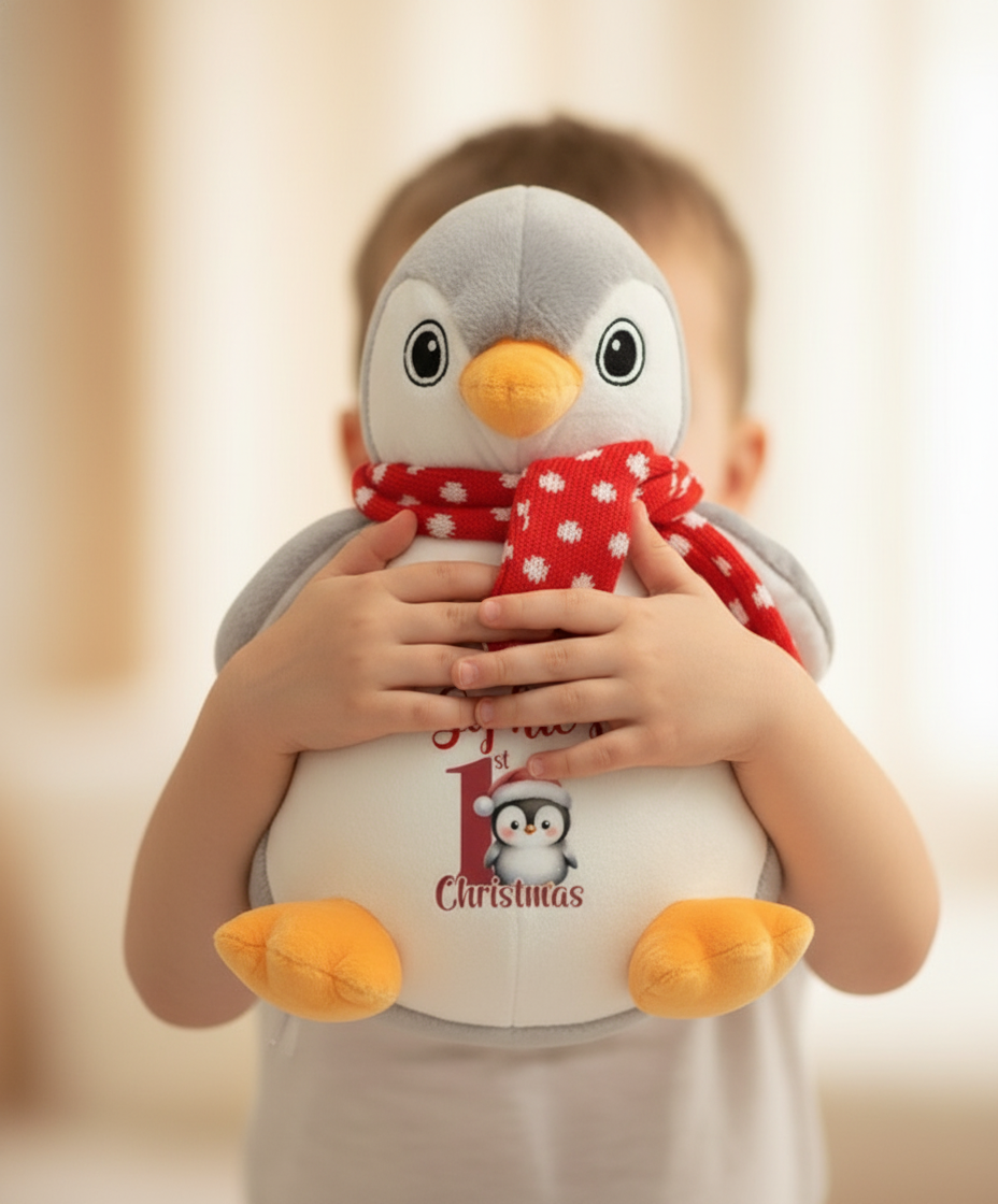 Personalised 1st Christmas Plush Soft Toy - Penguin or Reindeer