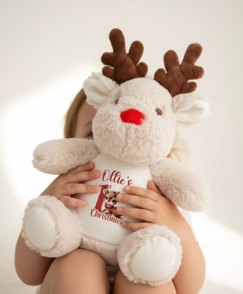 Personalised 1st Christmas Plush Soft Toy - Penguin or Reindeer