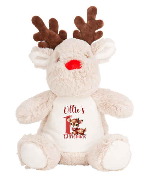 Personalised 1st Christmas Plush Soft Toy - Penguin or Reindeer
