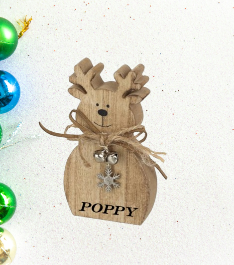 Wooden Personalised Snowflake Charm Reindeer