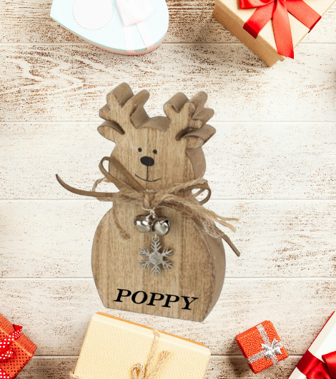 Wooden Personalised Snowflake Charm Reindeer