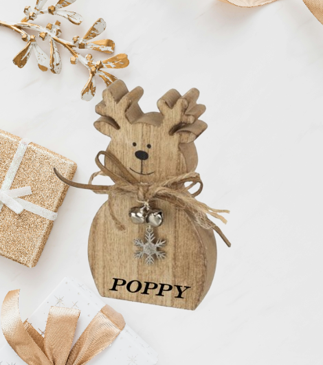Wooden Personalised Snowflake Charm Reindeer