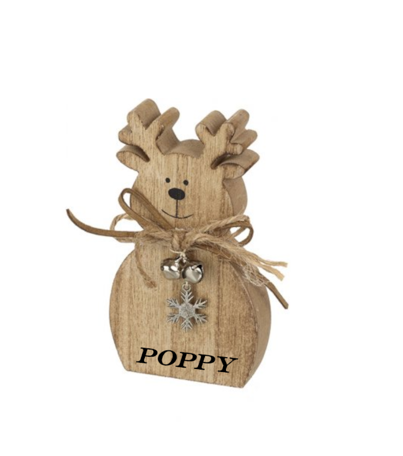 Wooden Personalised Snowflake Charm Reindeer