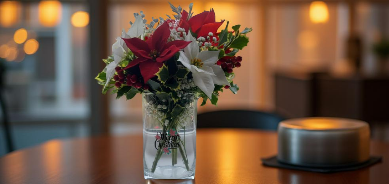 UV Printed Glass Christmas Cylinder Vase