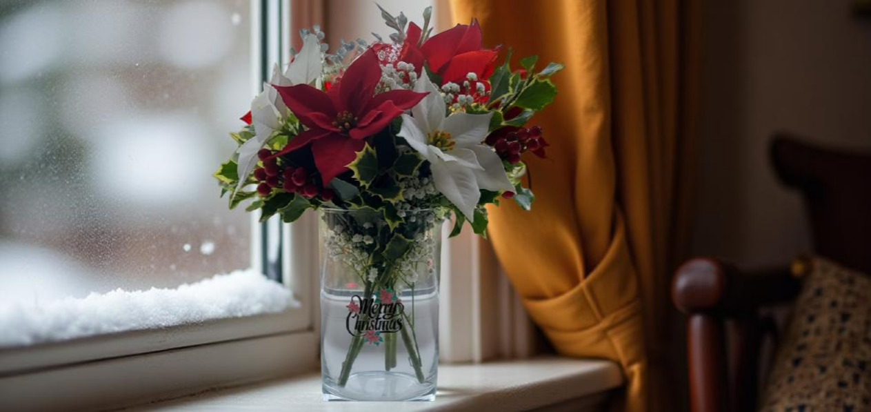 UV Printed Glass Christmas Cylinder Vase