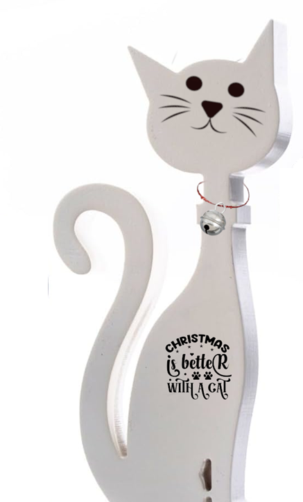 Wooden Standing Cat Ornaments - Set of 3