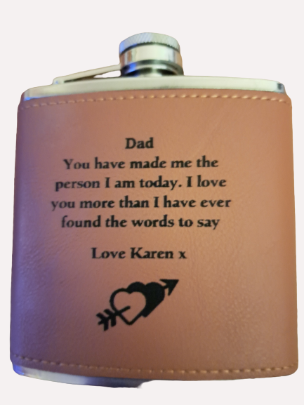 Personalised Stainless Steel Leather covered Dad 5oz Hip Flask