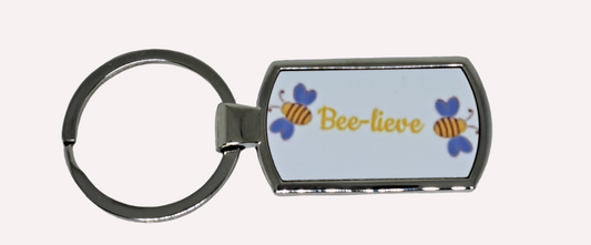 Stainless Steel Bee Keyring (Bee-lieve)