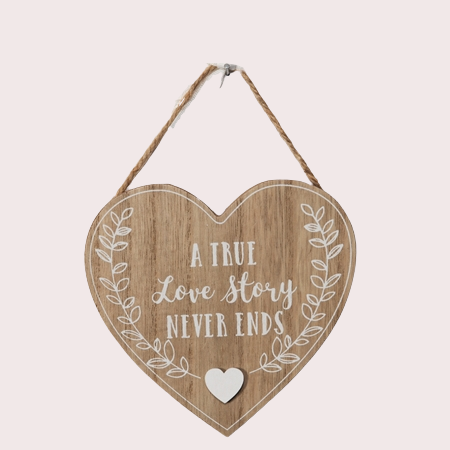 Hanging Wooden "True Love Story" Heart Plaque
